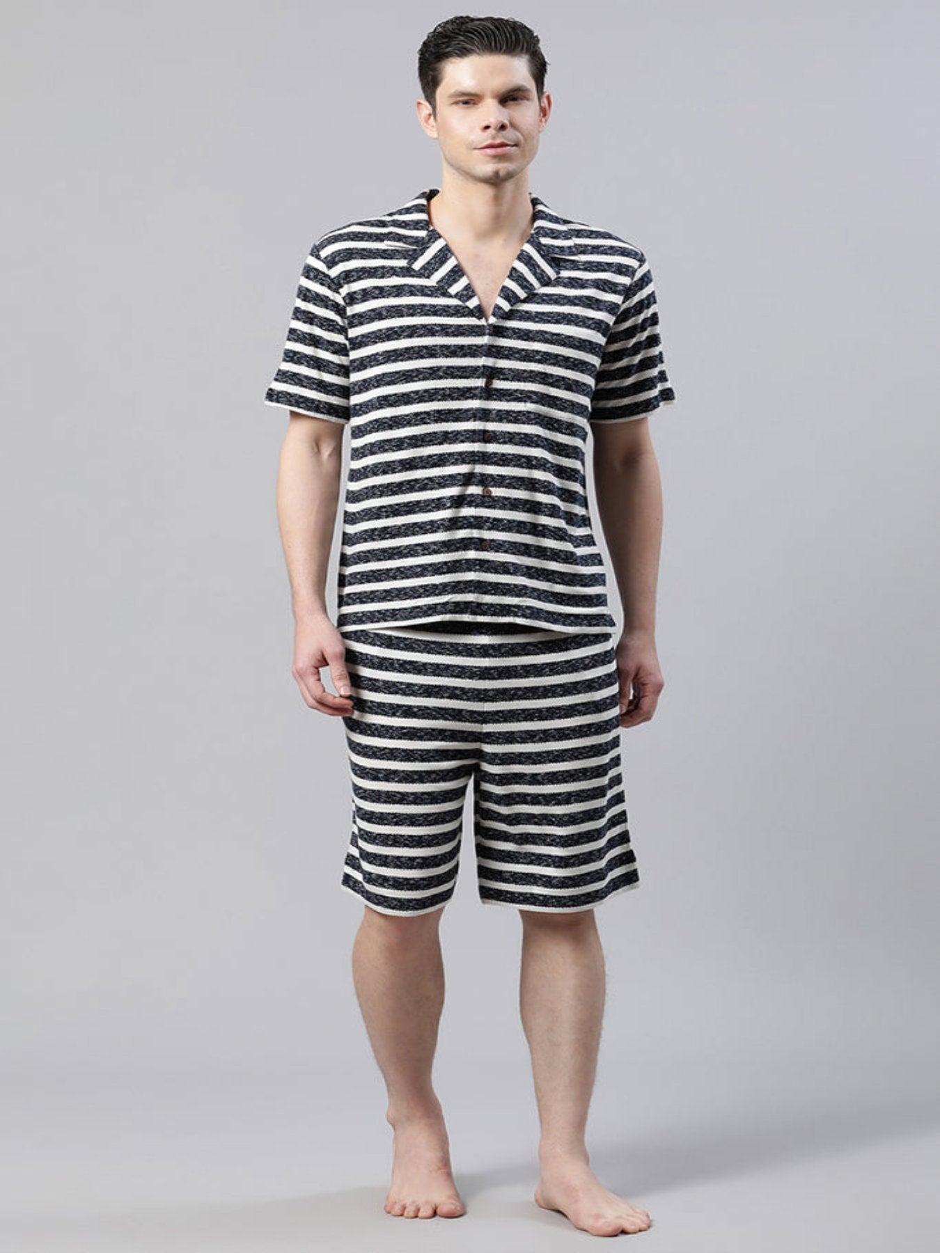 Men Black And White Striped Loungewear