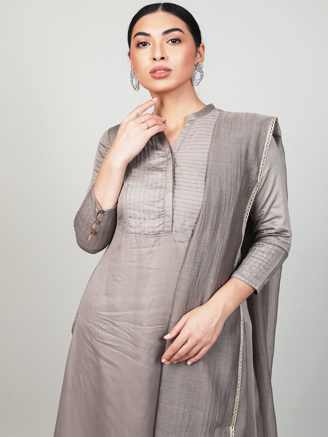 Mink Grey Pleated Kurta Set