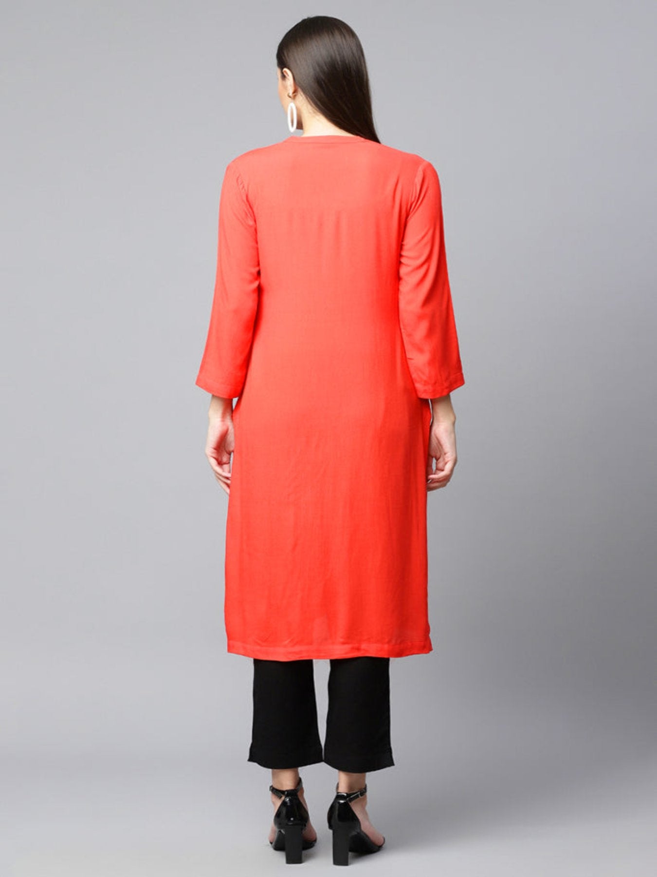 Red Emb Straight Kurta