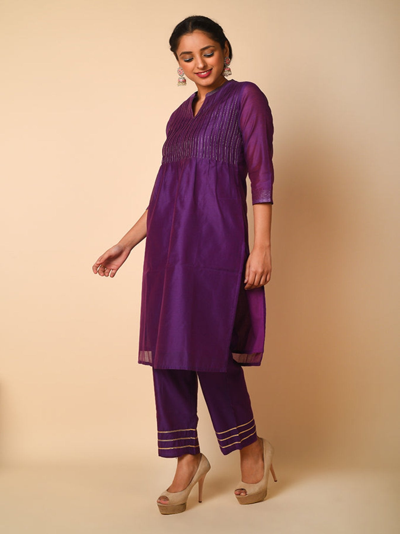 Wine Purple Kurta Set With Matching Dupatta