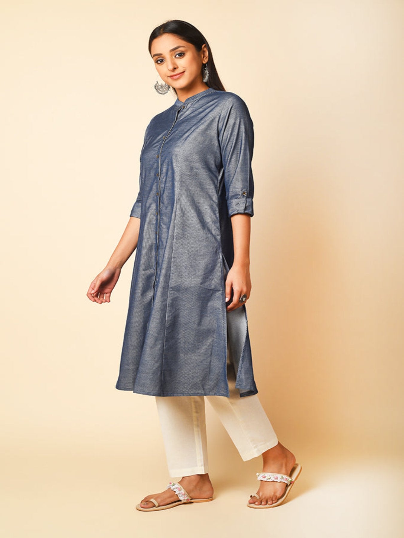 Denim Blue Casual Women A-Line Kurta