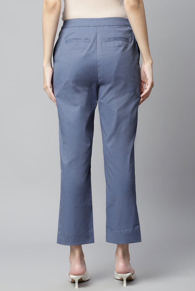 Blue Textured Straight-Fit Pant