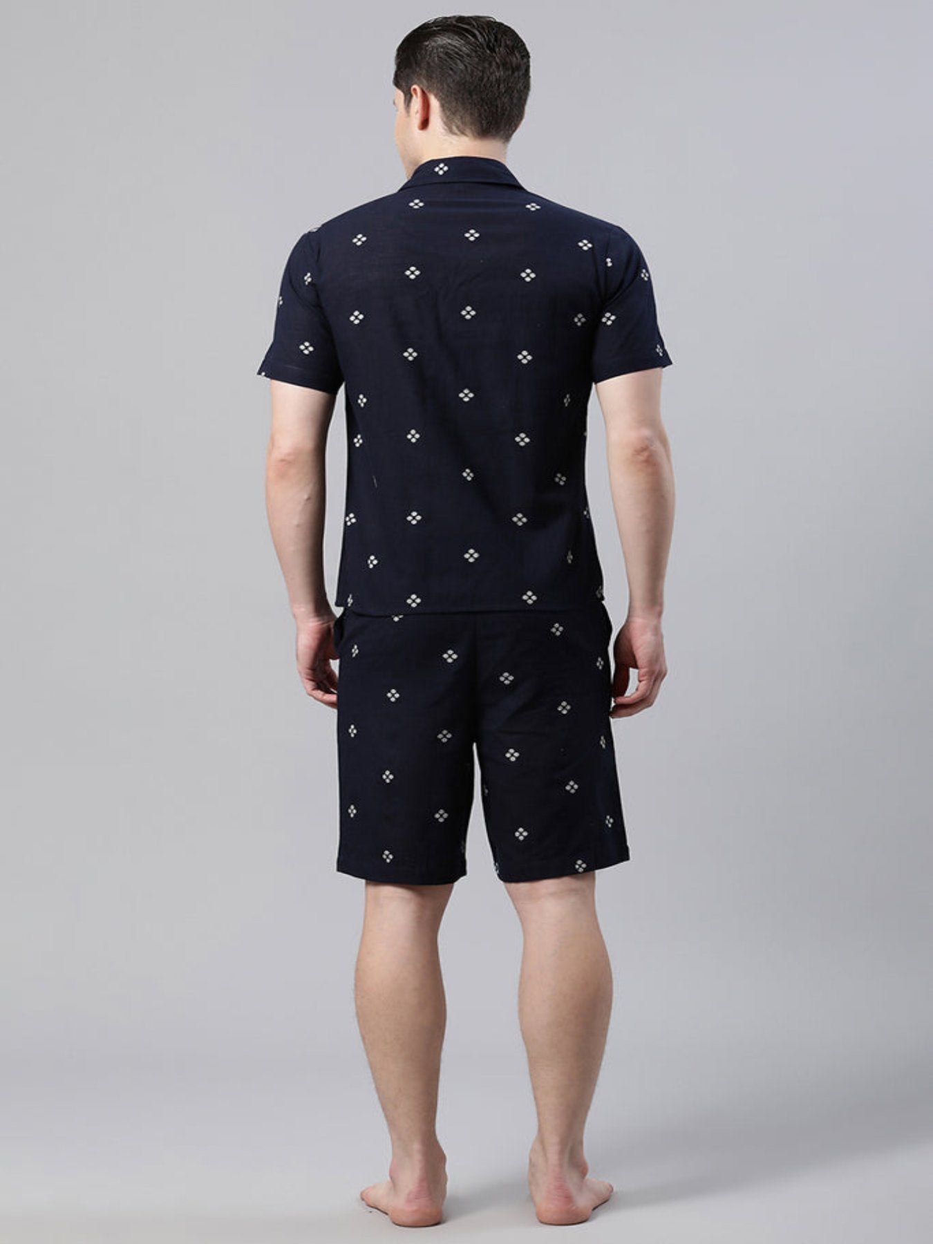 Men Geometric Motif Navy Blue Loungewear