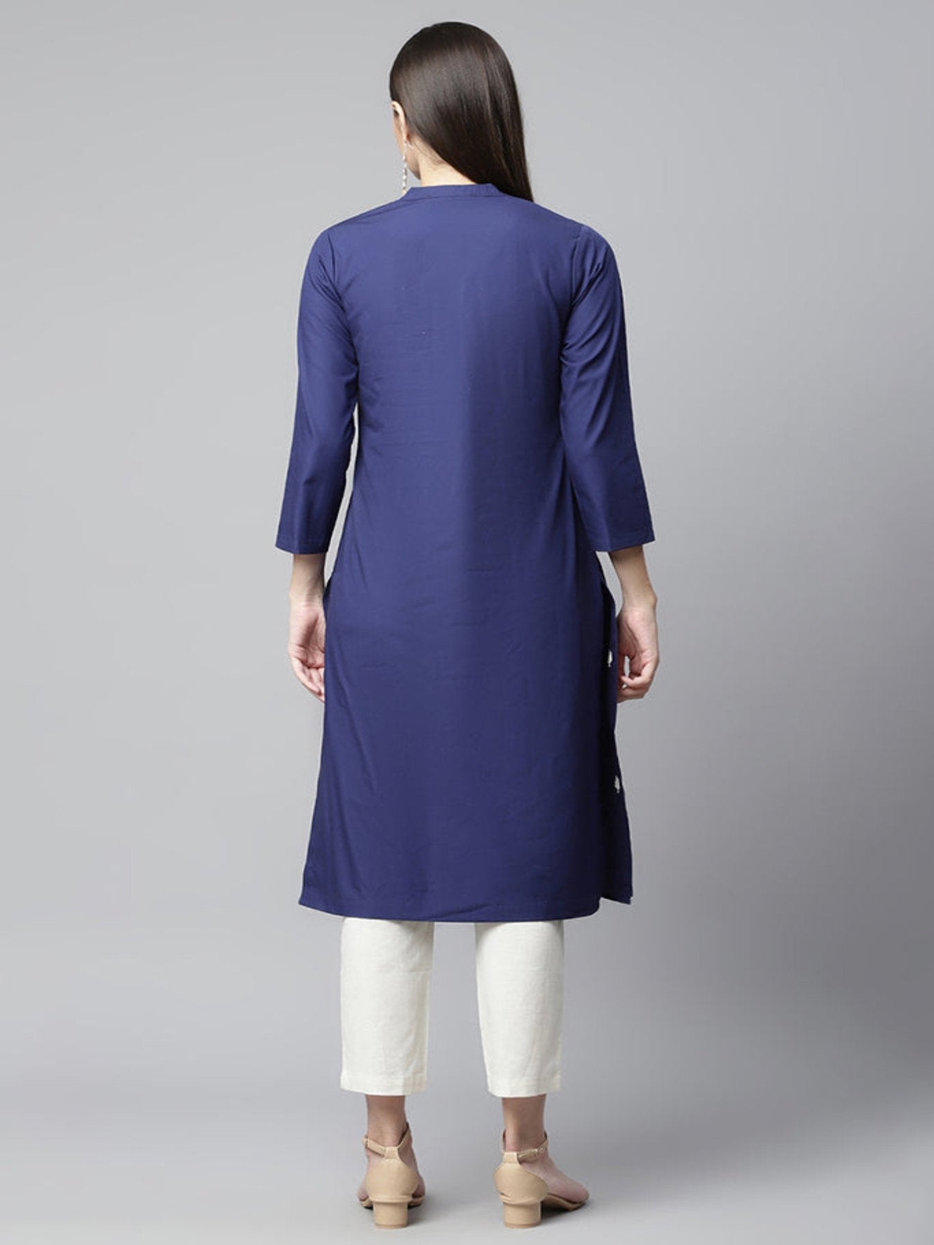 Royal Blue Embroidered Straight Kurta