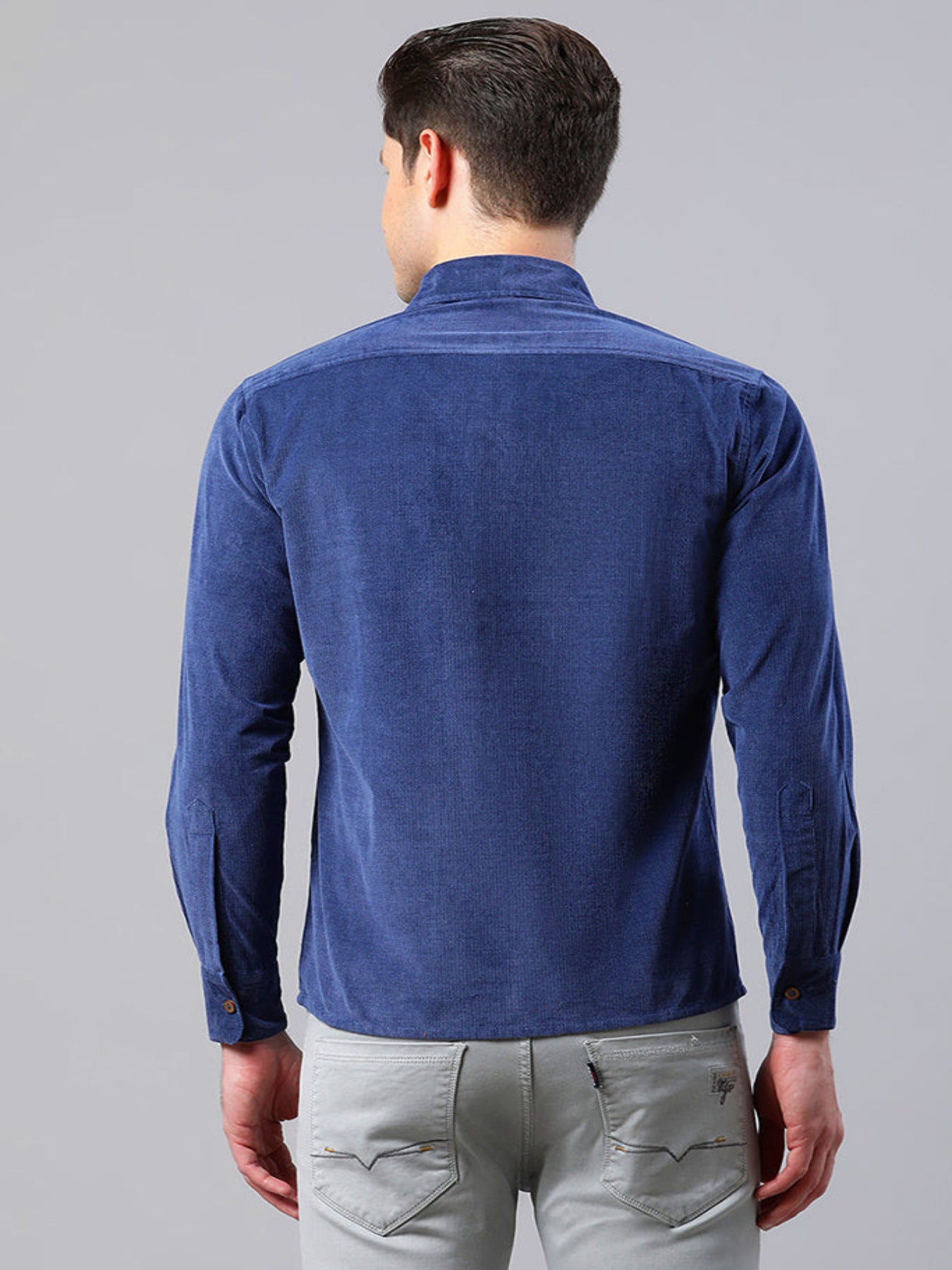 Men Blue And White Straight Fit Corduroy Shirt