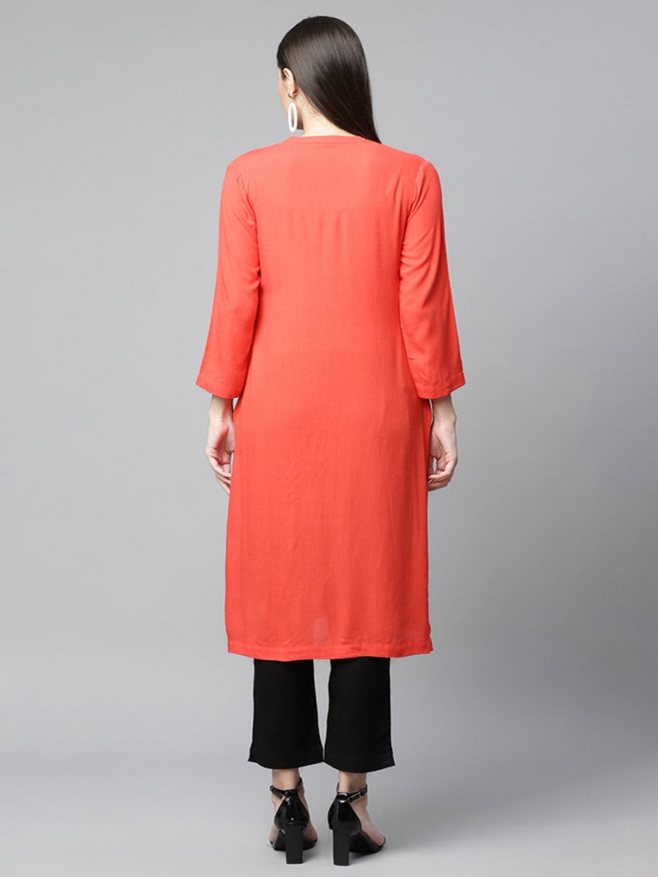 Red Emb Straight Kurta+