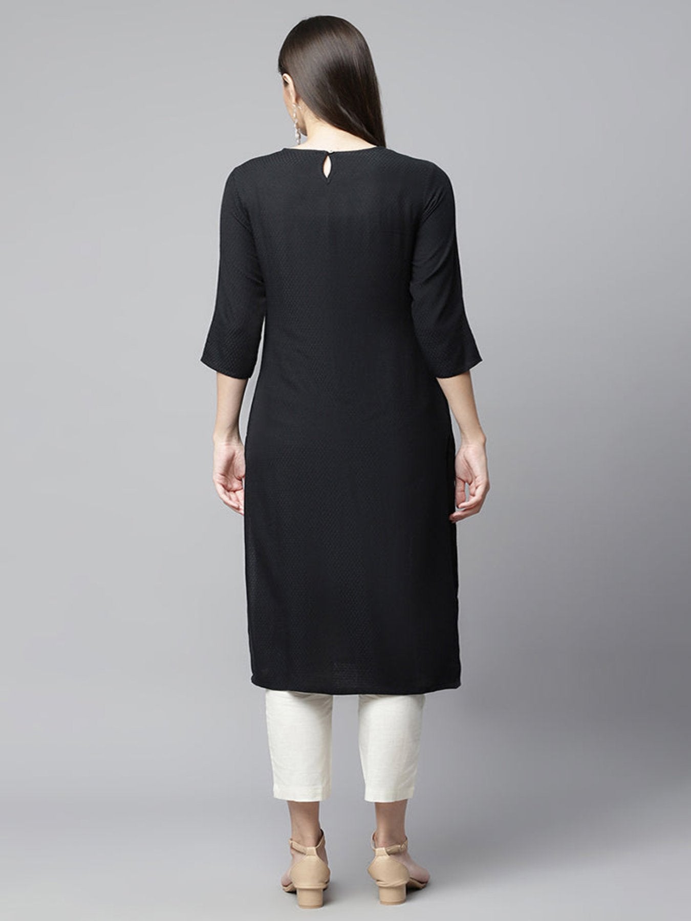 Black Straight Kurta With Multi Emb