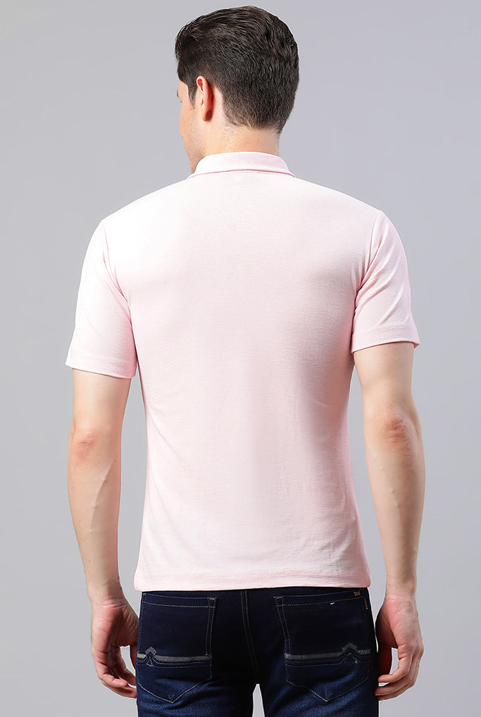 Men Pink Polo Collar Casual T-Shirt