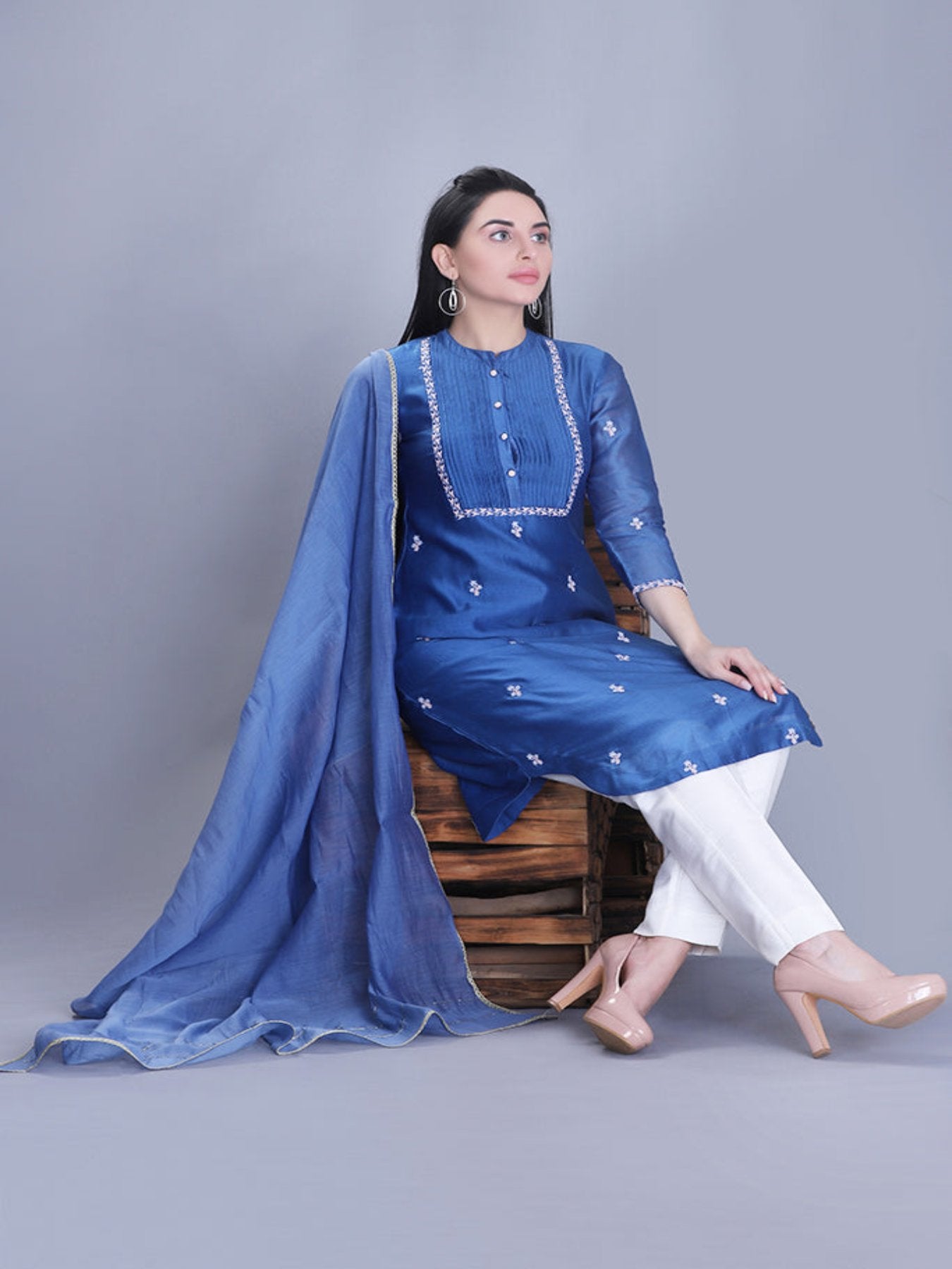 Bodacious Blue Kurta Set With Dupatta