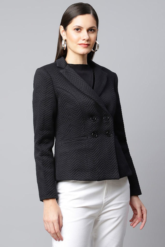 Black Self-Textured Peplum Style Jacket