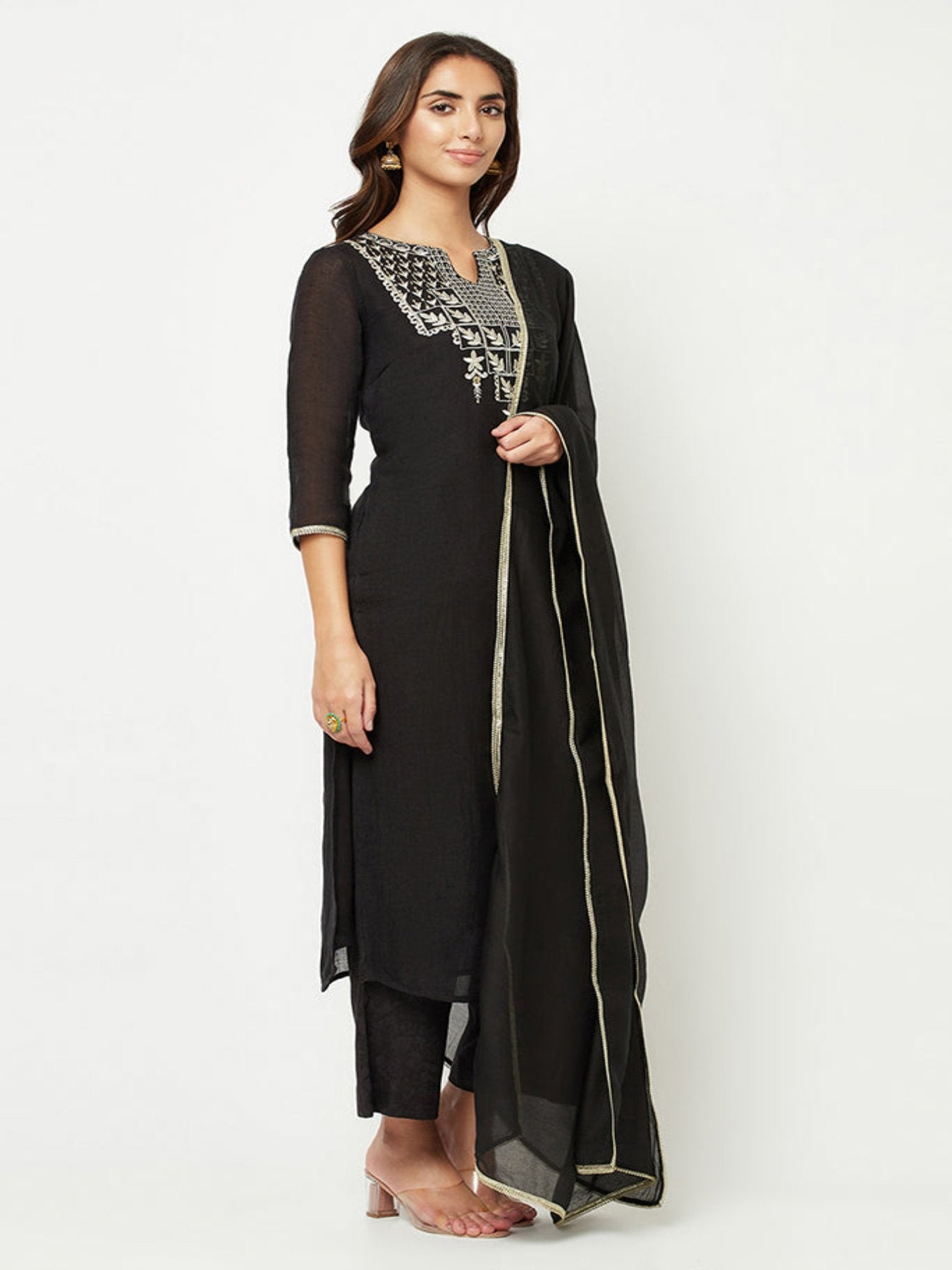 Black Embroidered Kurta Set