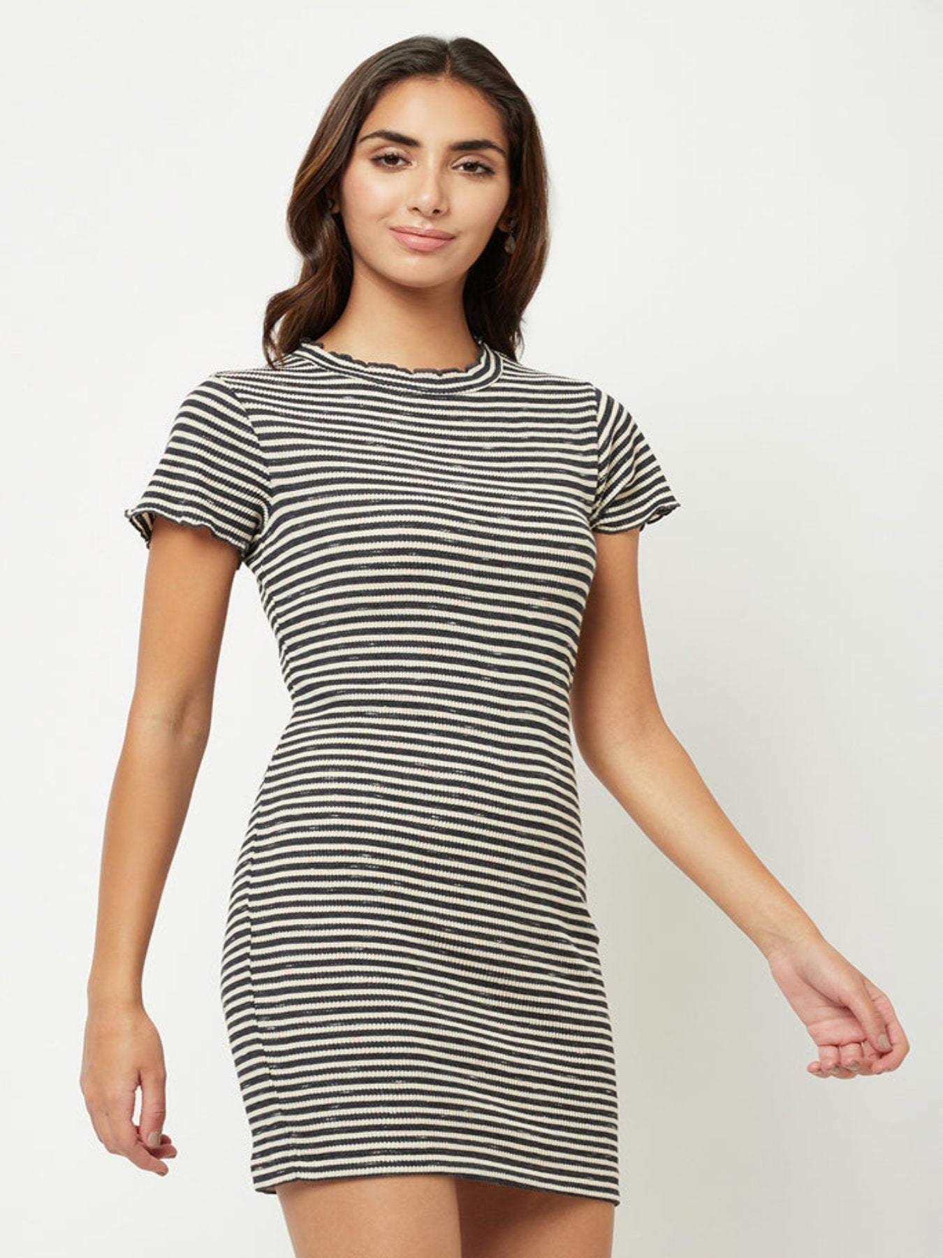 Black striped fitted dress