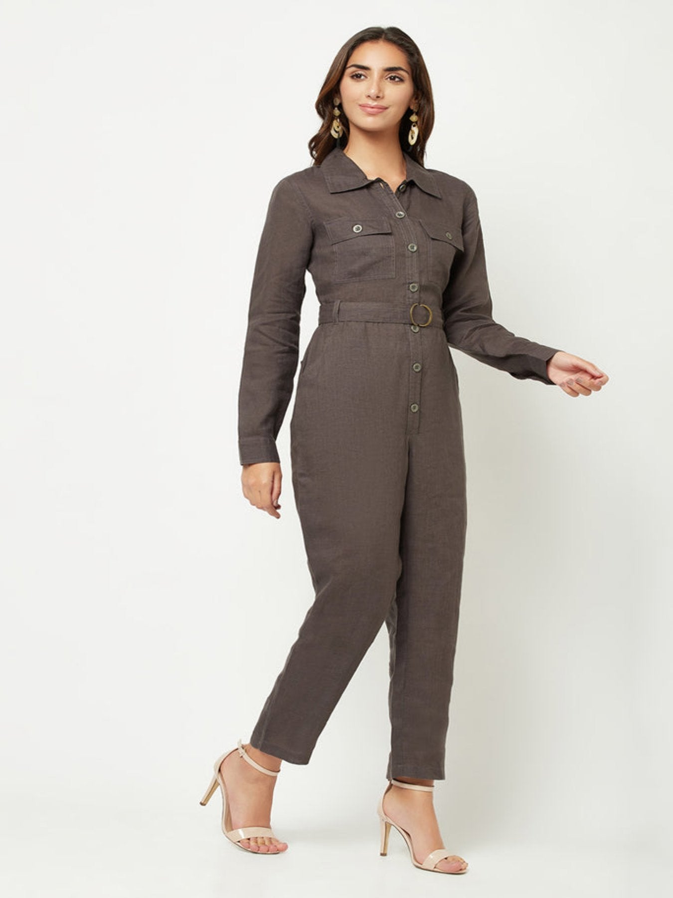 Linen shirt-style jumpsuit