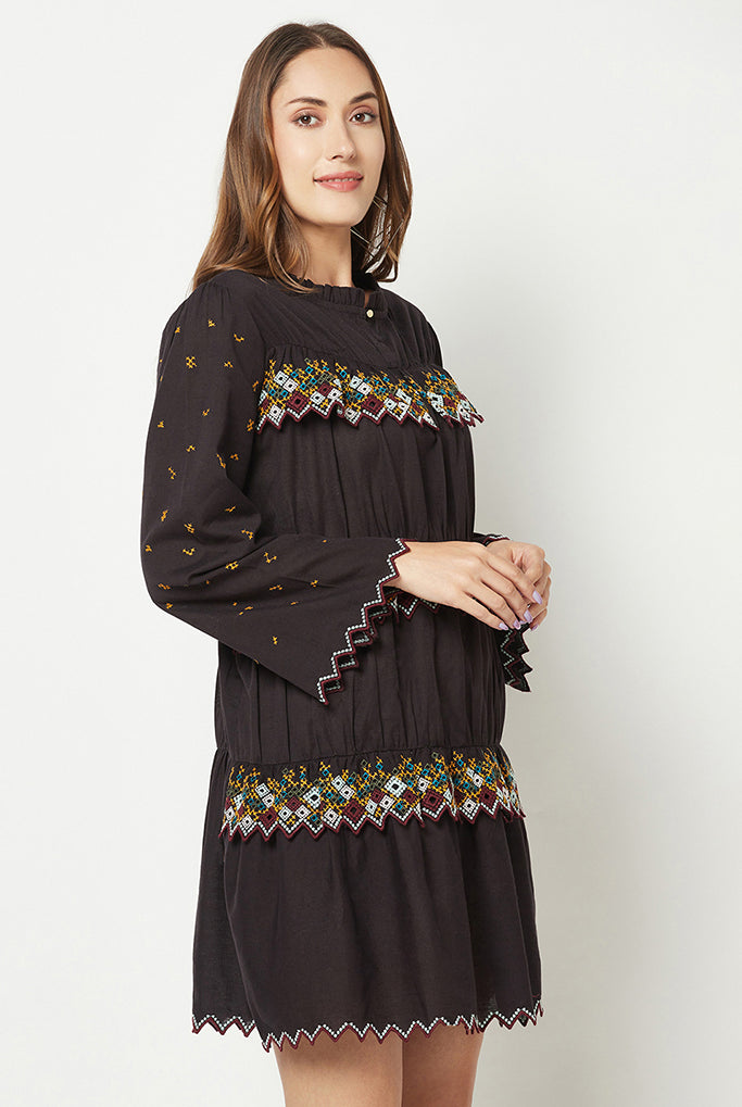 Boho Black Embroidered Dress