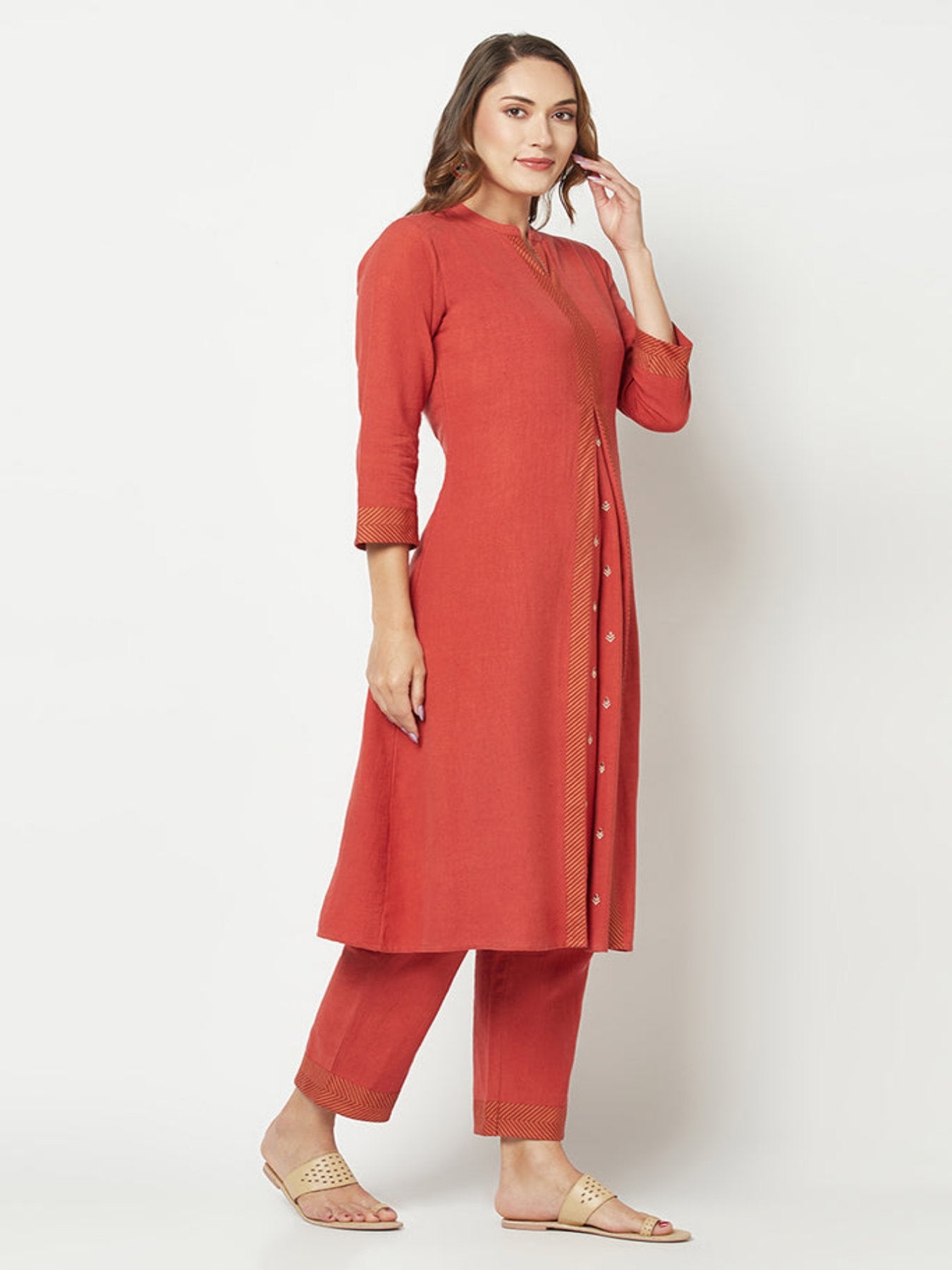 Red Embroidered Kurta Set