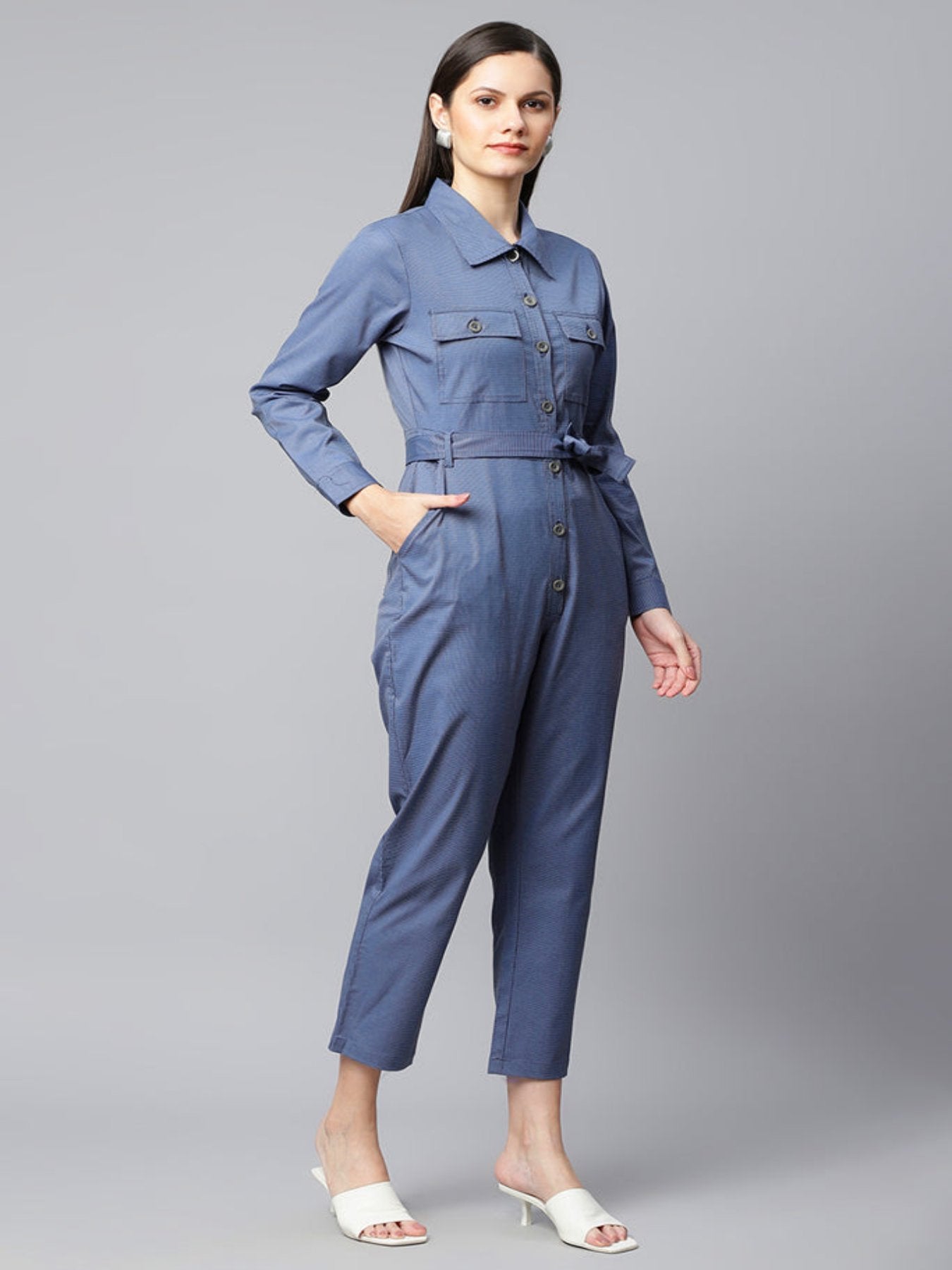 Blue Textured Jumpsuit