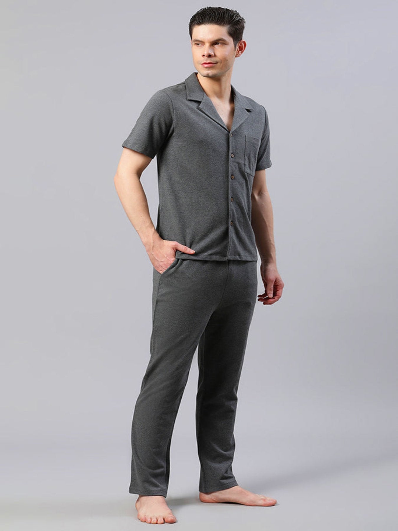 Men Solid Grey Co-ord Set