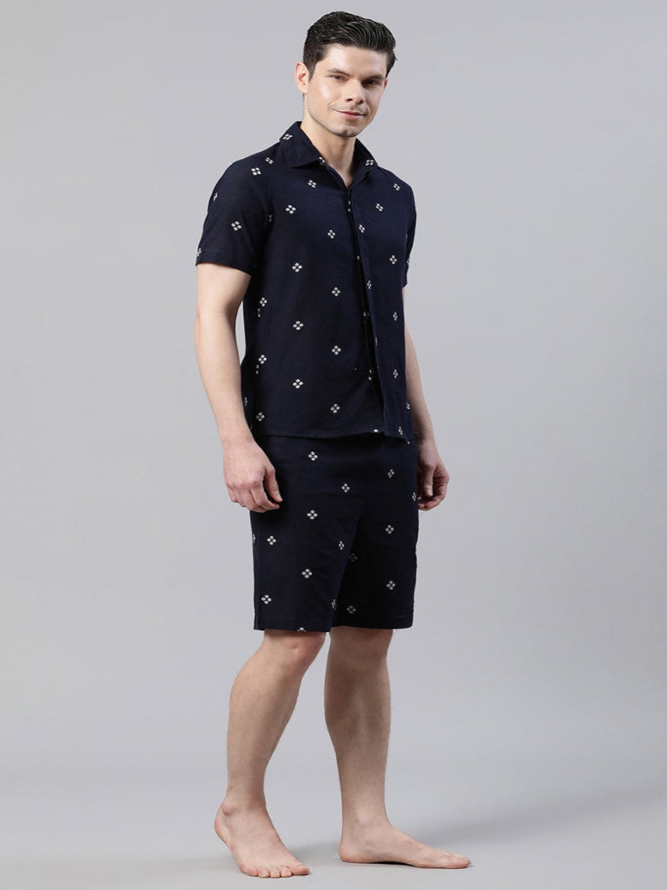 Men Geometric Motif Navy Blue Loungewear