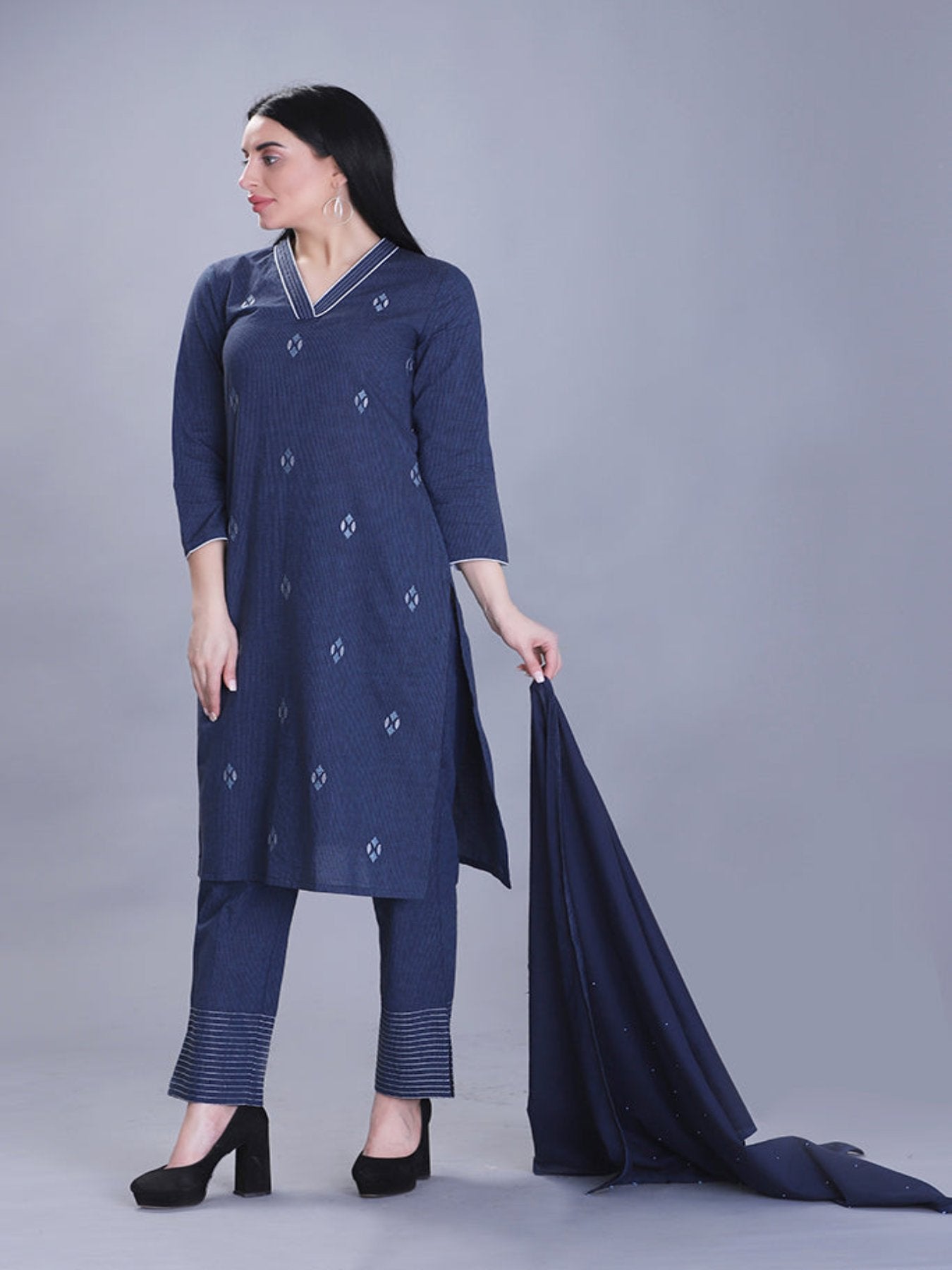 Ballsy Navy Blue Kurta Set With Dupatta