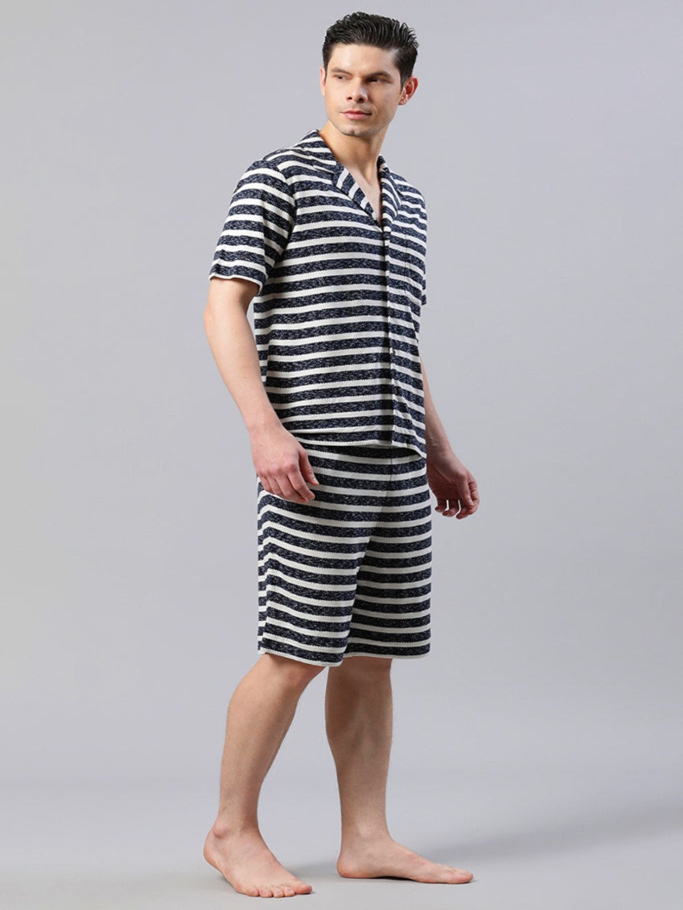 Men Black And White Striped Loungewear