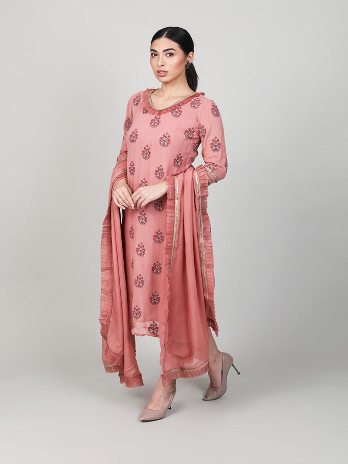 Ruffle Rosewood Kurta Set