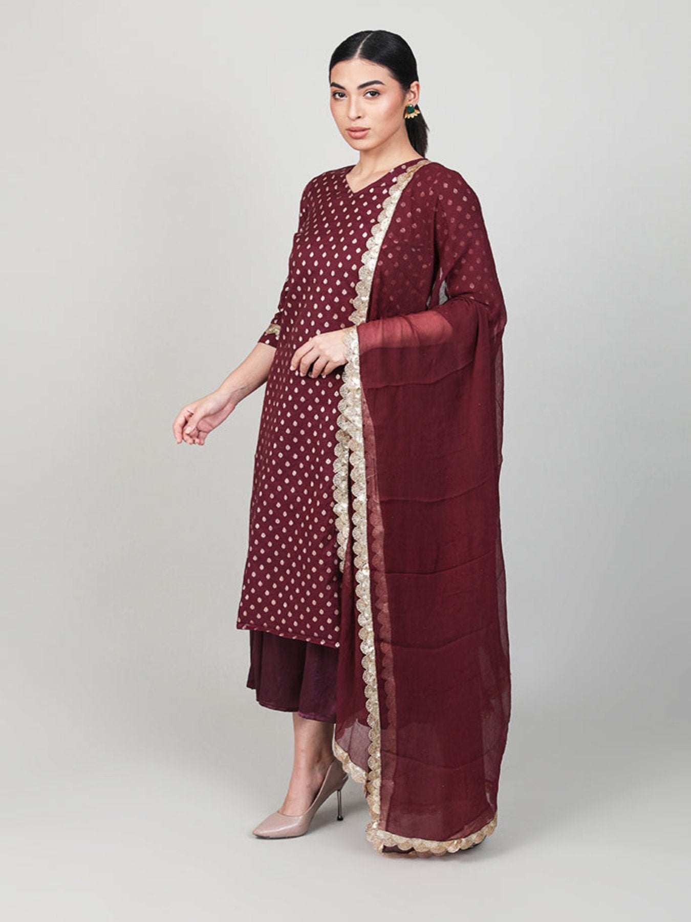 Mahogany Woven Kurta Set