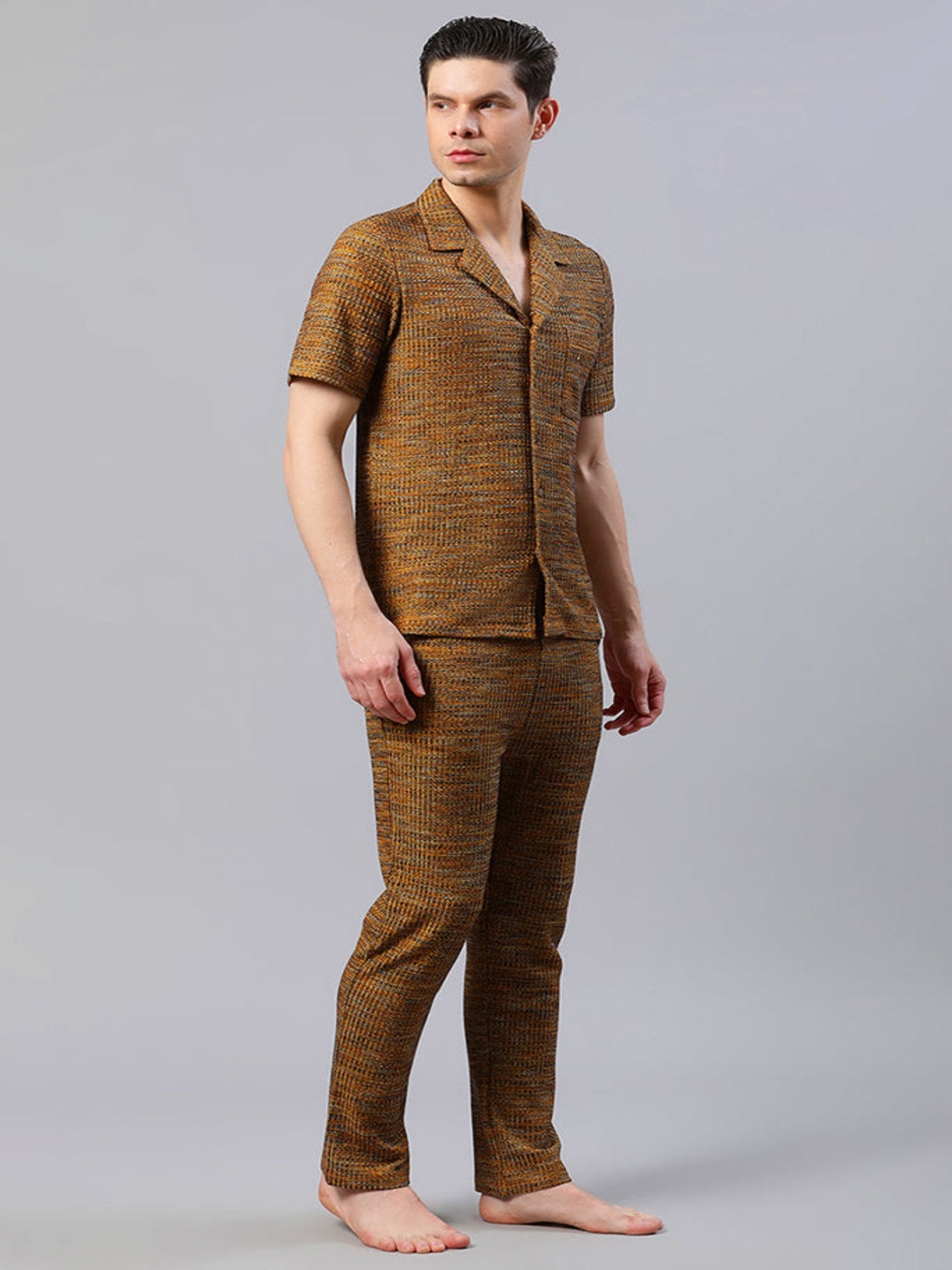 Men Mustard Regular Fit Co-ord Set