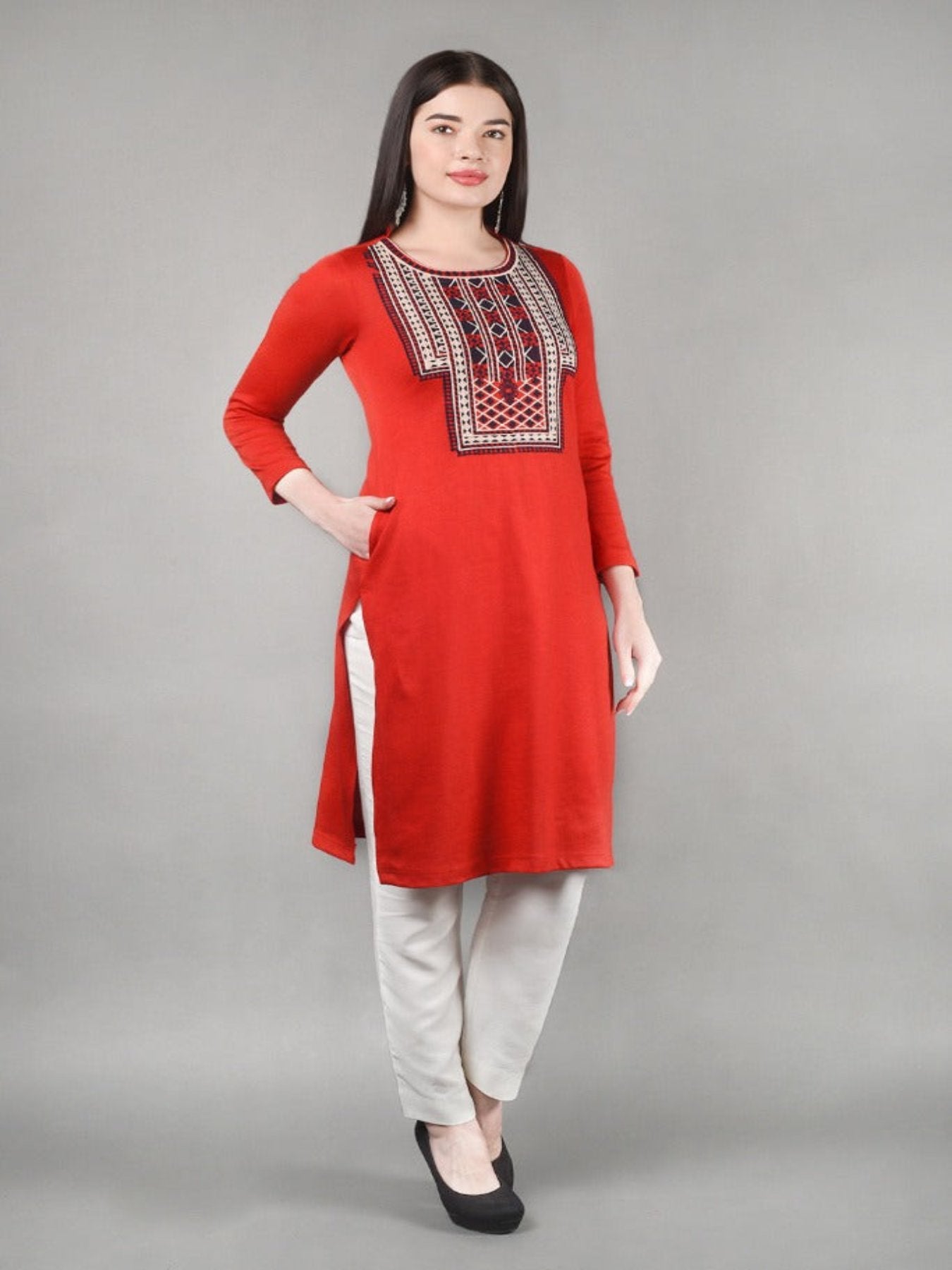 Neck Embroidered Short Kurta