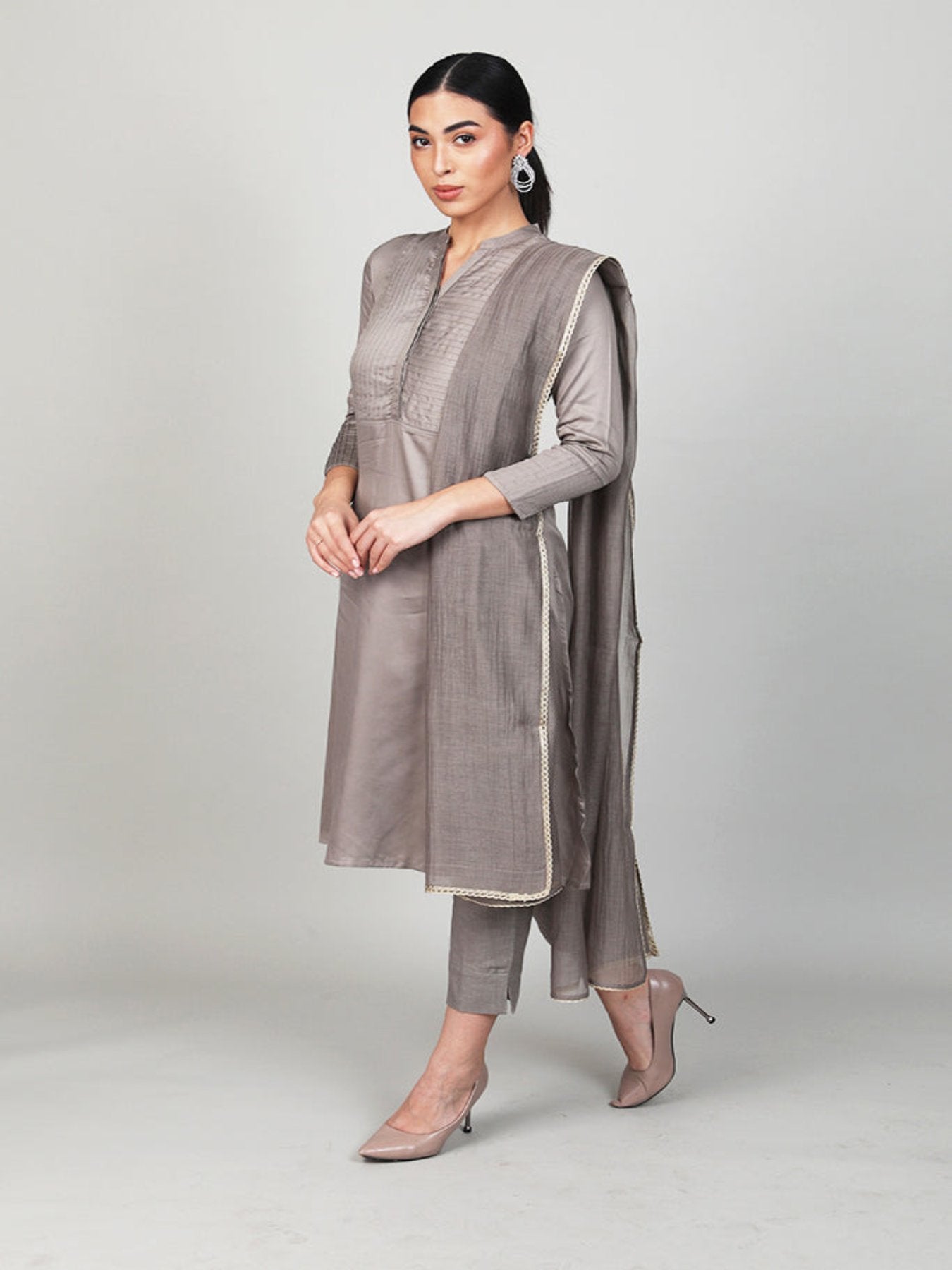 Mink Grey Pleated Kurta Set