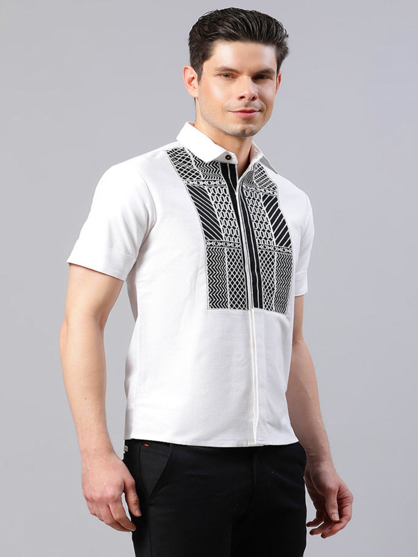 White Yoke Embroidered Straight Fit Shirt