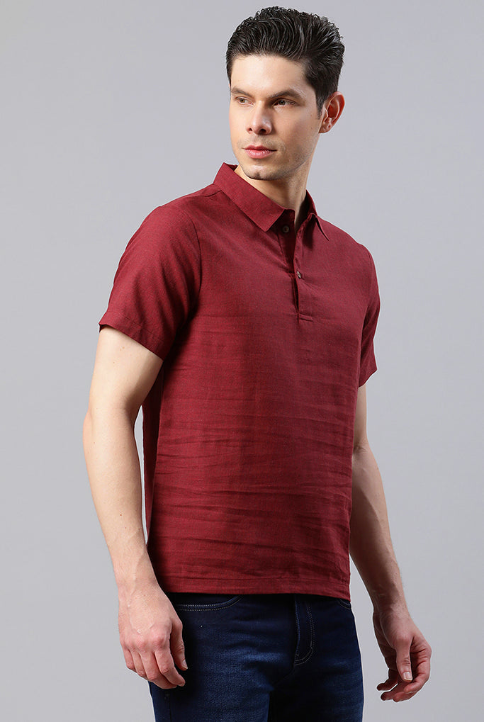 Maroon Solid Polo Collar Casual T-Shirt