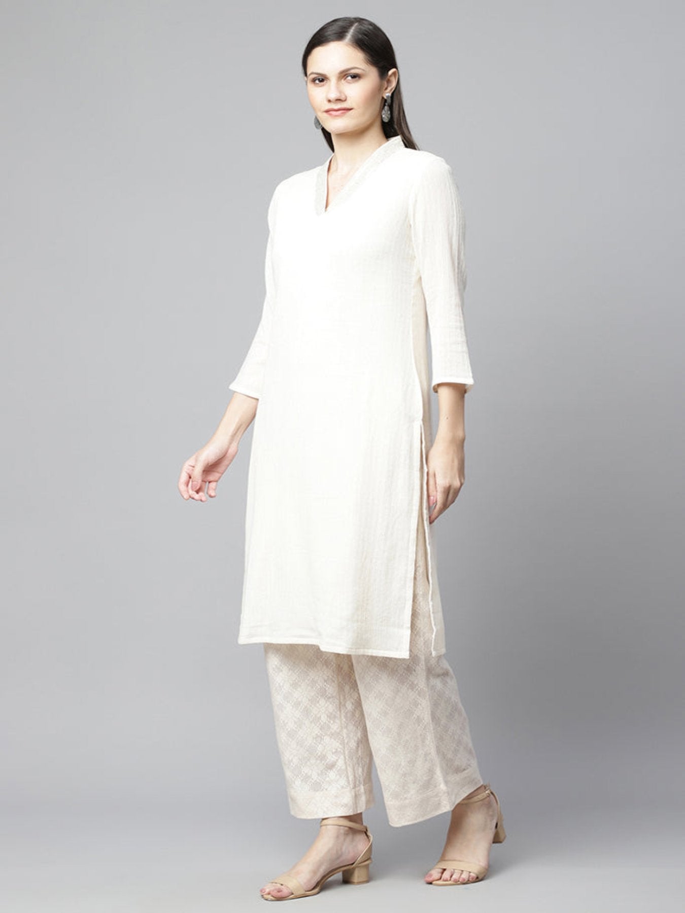 Ivory Sequins Embroidered Kurta Set