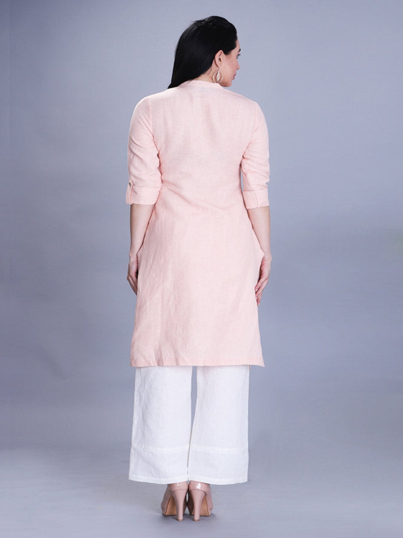 Peachy Fusion Kurta With Sequin Work