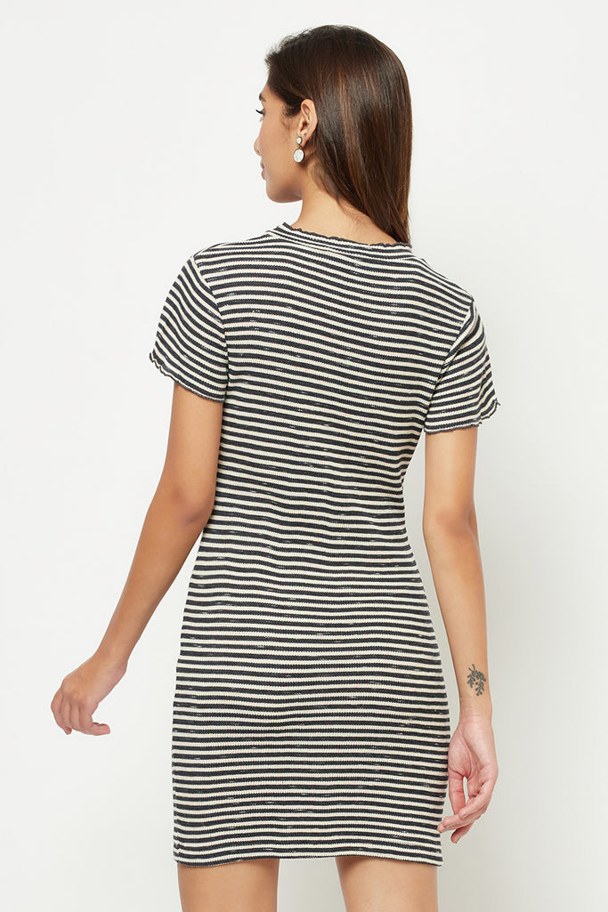 Black striped fitted dress