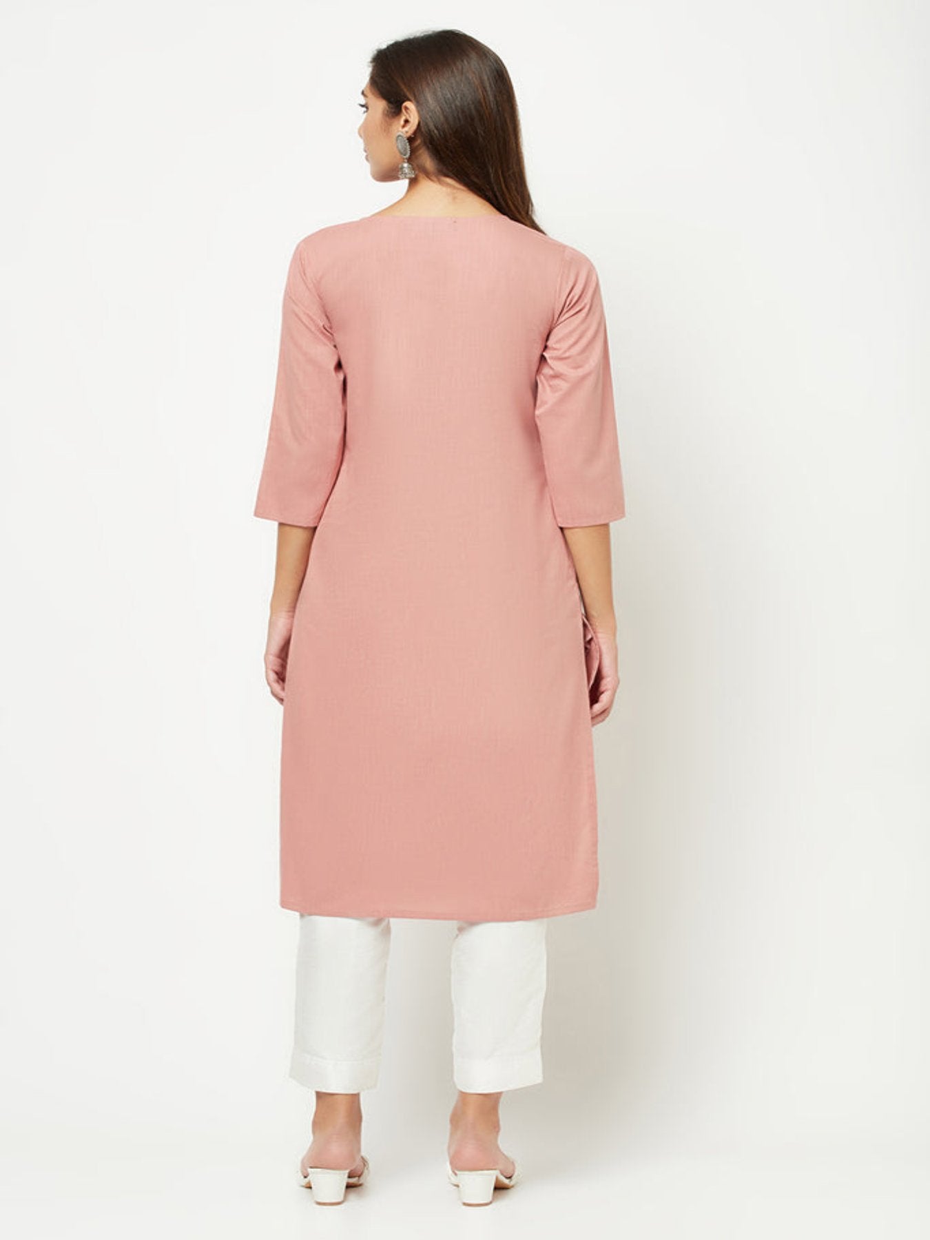 Old Rose-pink Yoke Embroidered Kurta