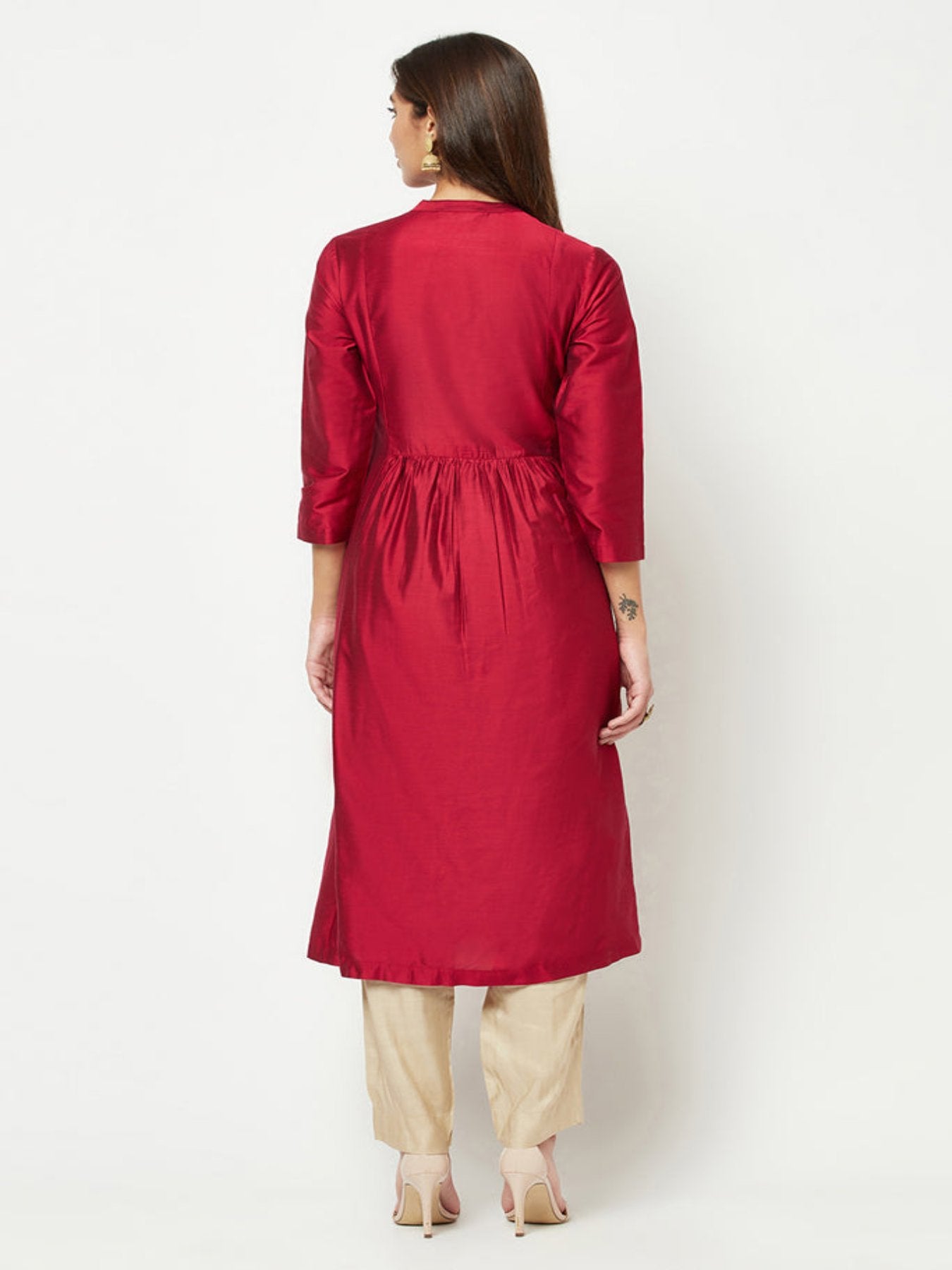 Magenta Embroidered Flared Kurta