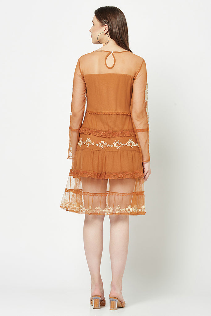 Orange Boho Embroidered Dress