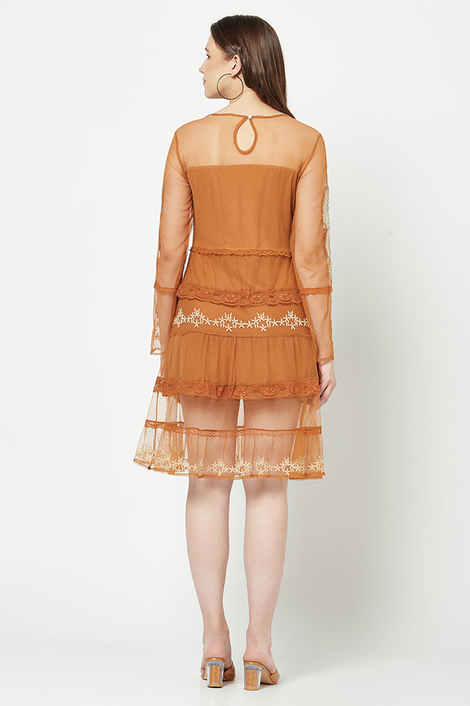 Orange Boho Embroidered Dress
