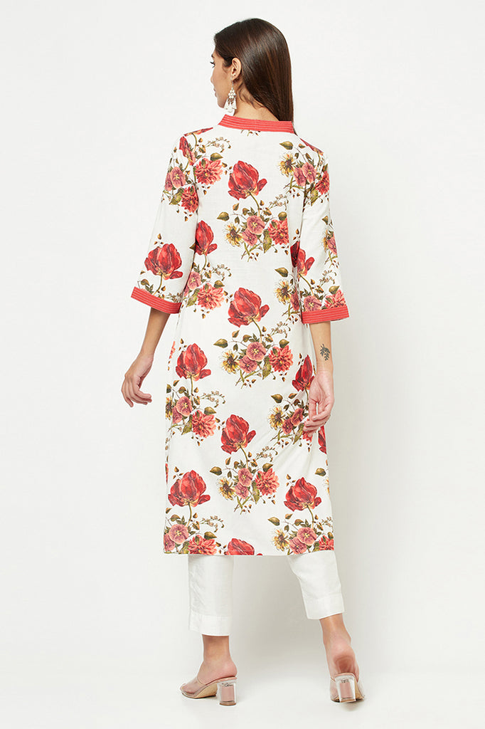 Red And White Floral Kurta