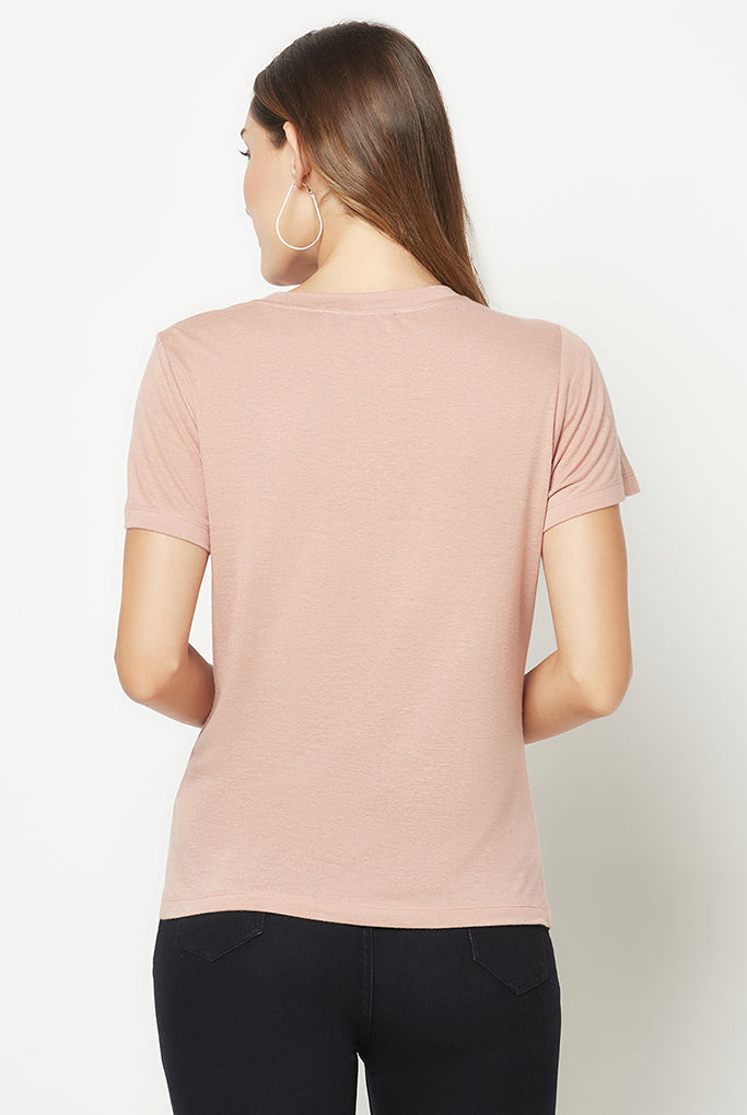 Pink Bird Embroidered T-shirt
