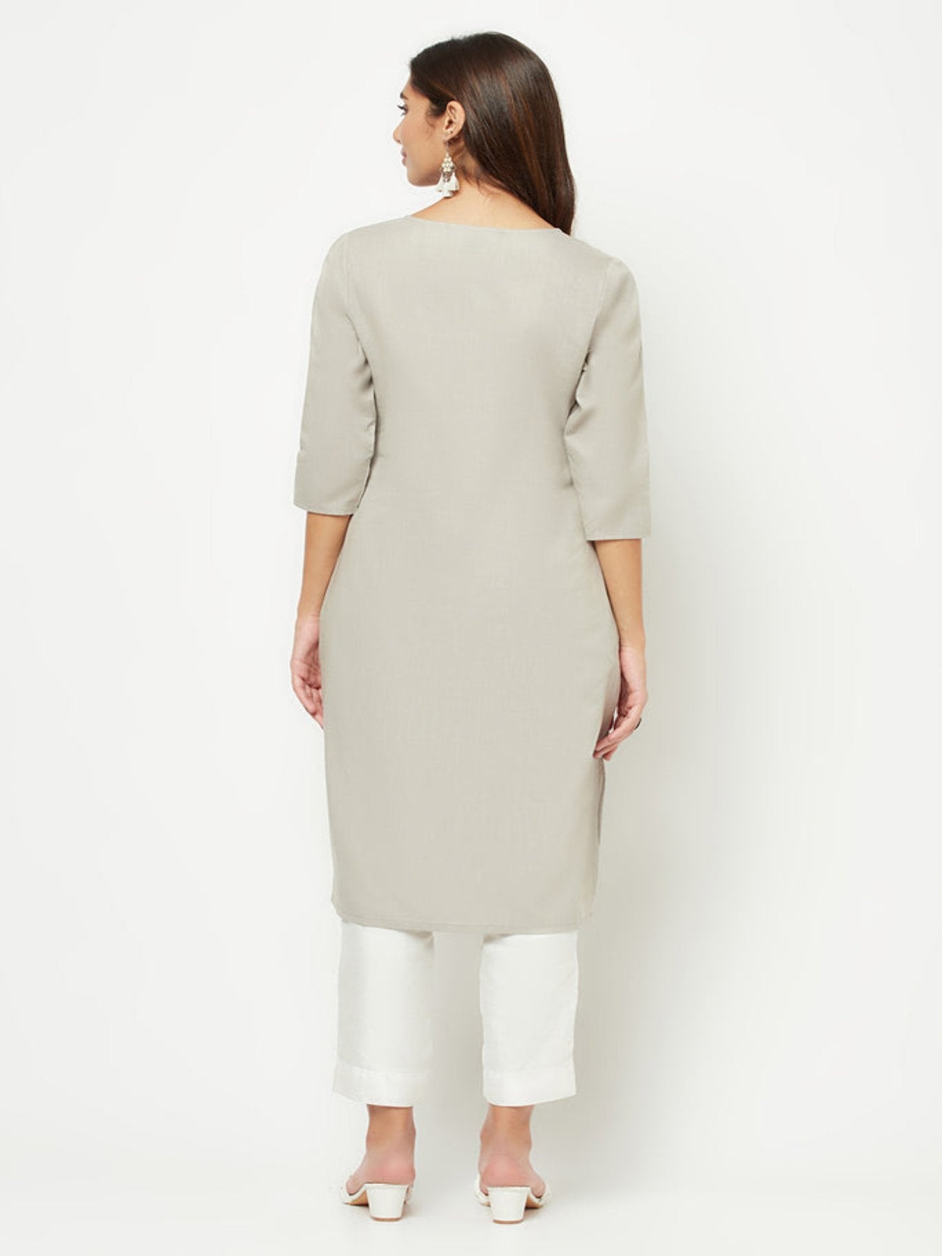 Grey Yoke Embroidered Kurta