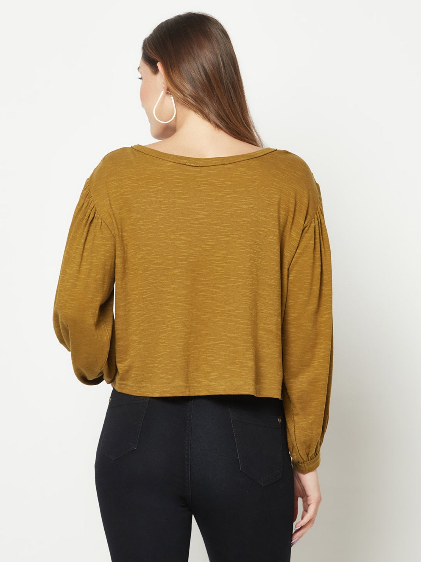 Olive Embroidered Balloon Sleeve Top