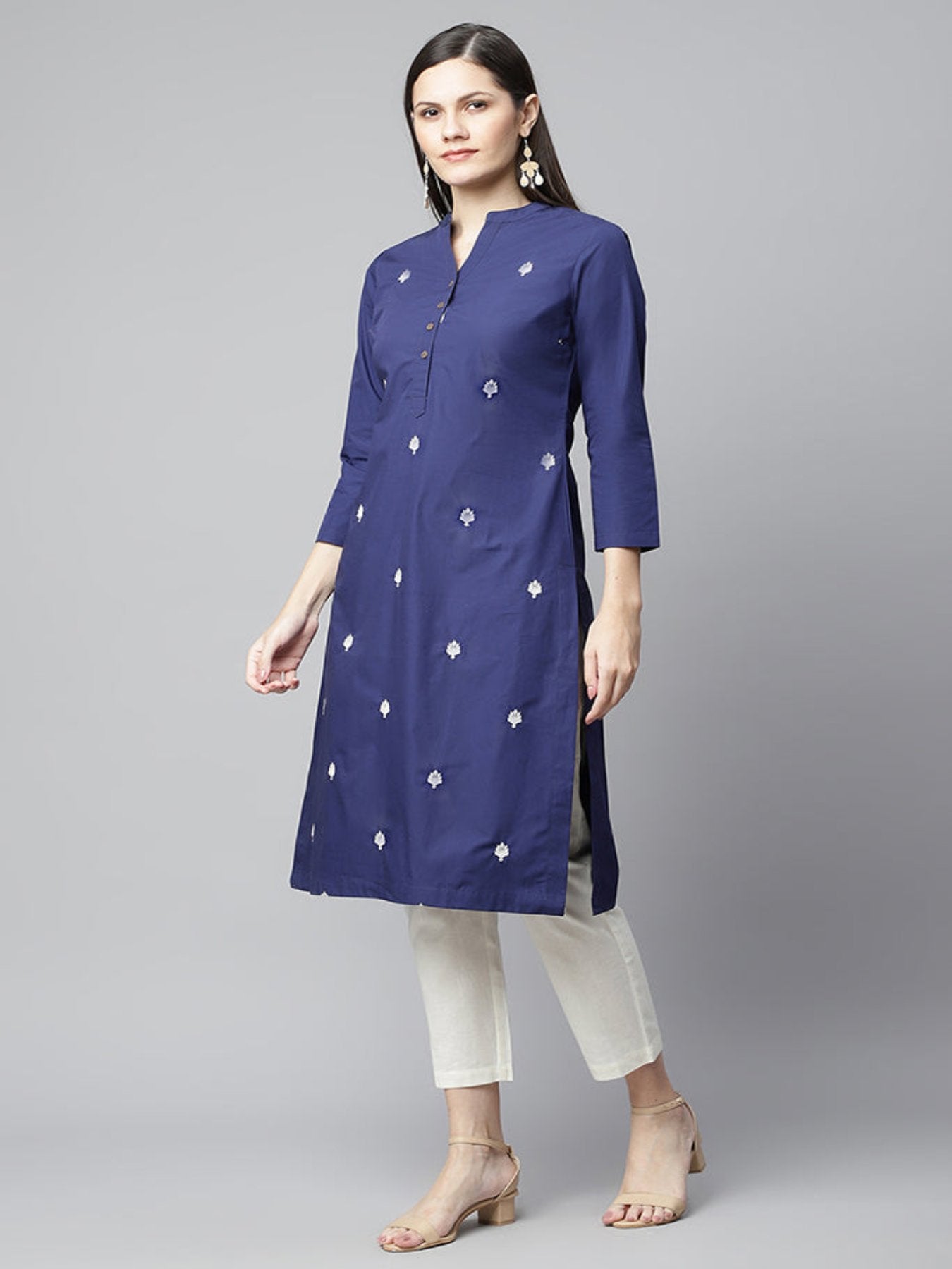 Royal Blue Embroidered Straight Kurta