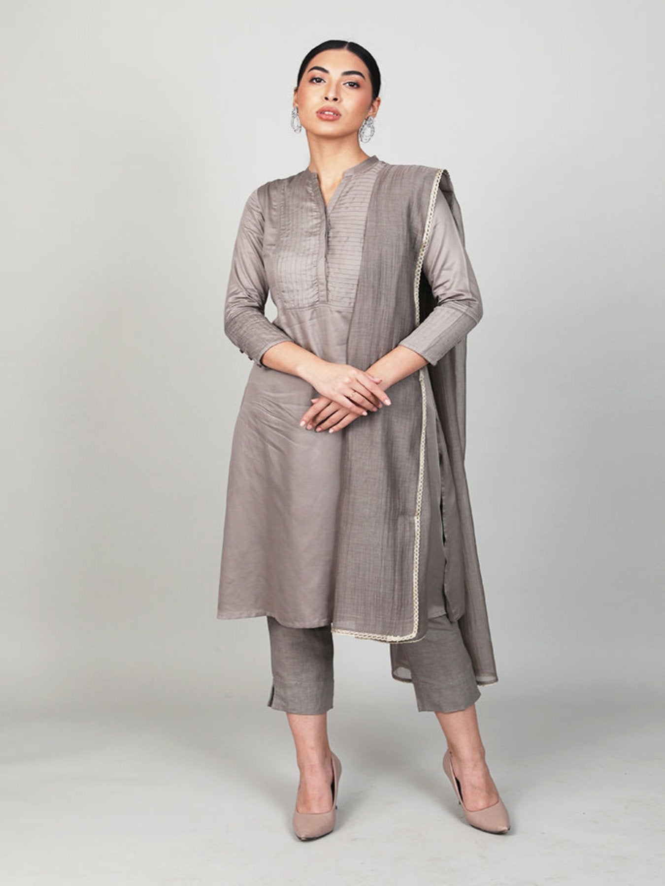 Mink Grey Pleated Kurta Set