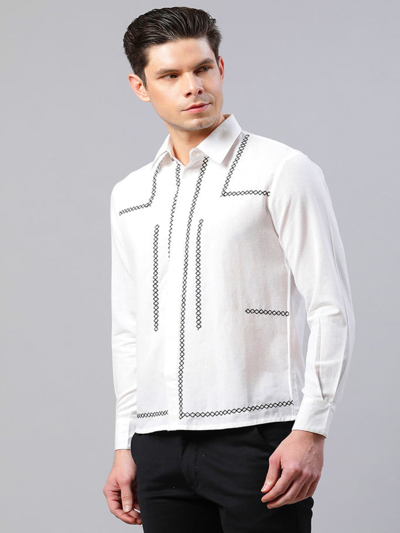 Classy White Cross-Stitch Embroidered Shirt