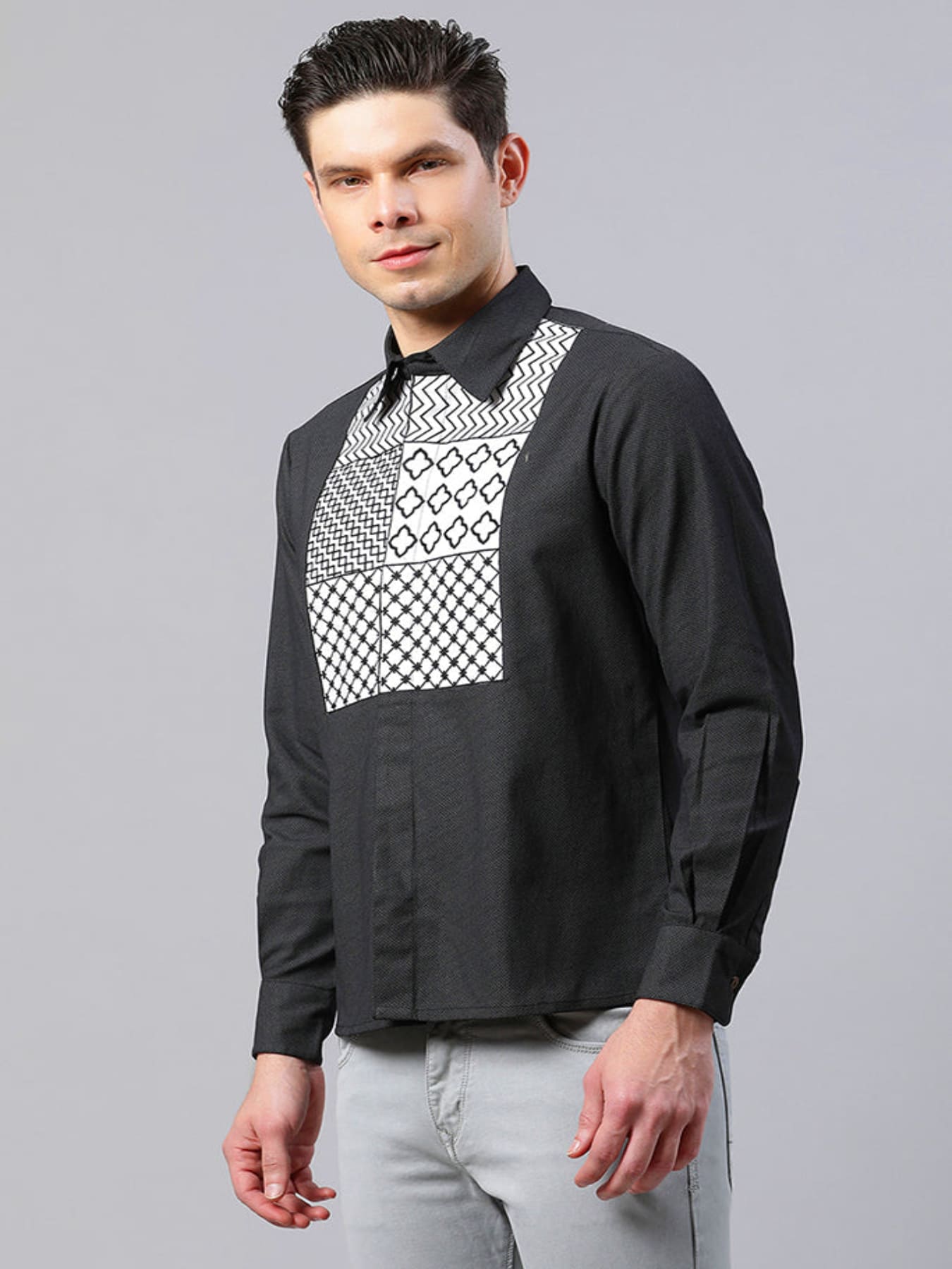 Black Geometrical Embroidered Shirt