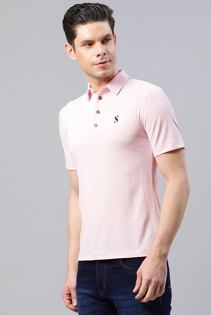 Men Pink Polo Collar Casual T-Shirt