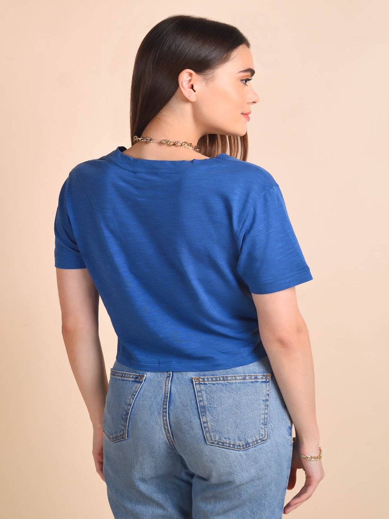 Blue Embroidered Virgo Zodiac Crop-Top