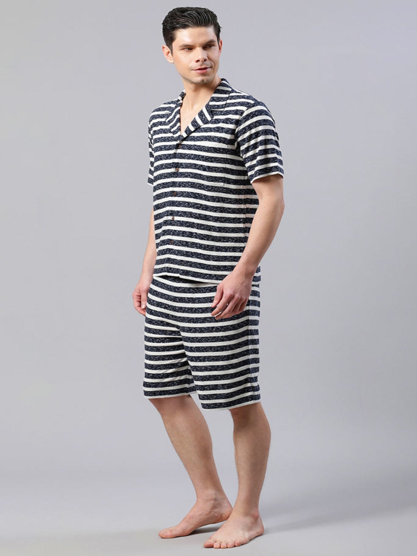 Men Black And White Striped Loungewear