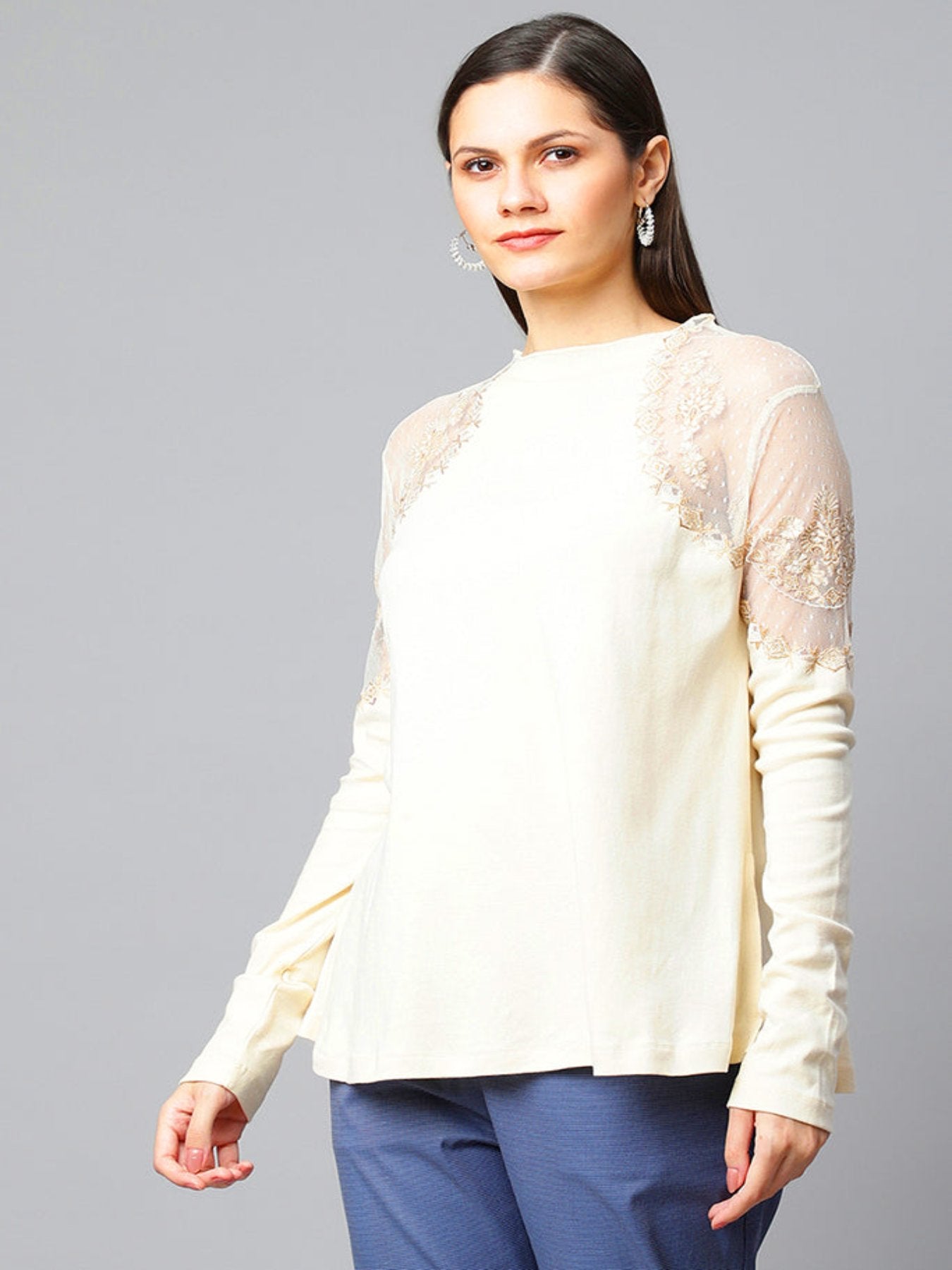 Power Mesh Ivory Top